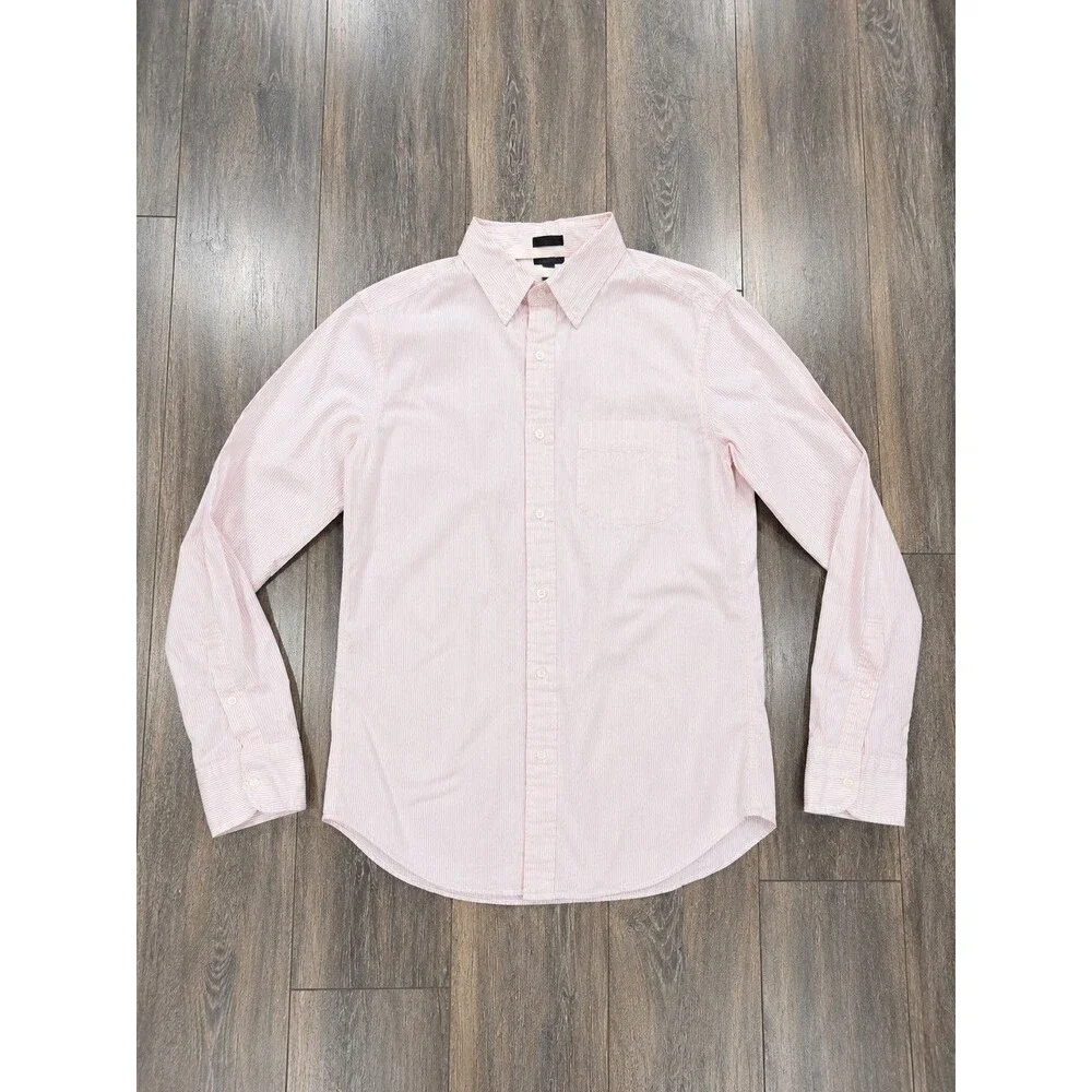 J.Crew Mens Medium Slim Fit Pink White Striped Button Down Shirt